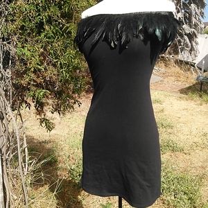 A Little Dramatic Feather Mini Dress Black--M